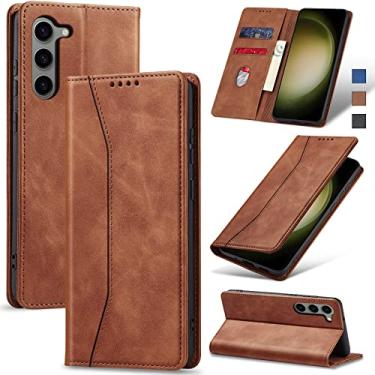 Imagem de Jasonyu Flip Carteira Capa para Samsung Galaxy S23 5G,Capinha Folio Magnética de Couro com Suporte para Cartão,Suporte para Chute - Protetora Durável de TPU à Prova de Choque para Telefone,Marrom