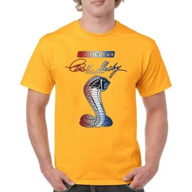 Imagem de Camiseta masculina Shelby Cobra American Classic Muscle Car Mustang GT500 GT350 Racing Performance Powered by Ford, Amarelo, P
