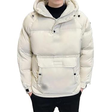 Imagem de Casacos masculinos de inverno branco pulôver jaqueta masculina quente com capuz grosso jaqueta acolchoada masculina, Bege, G