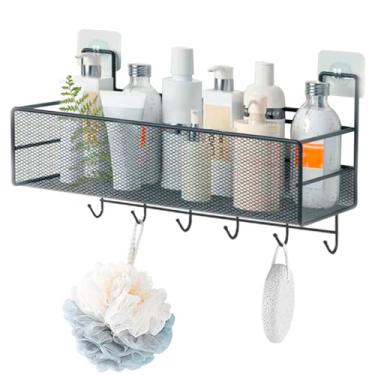 Imagem de Porta Shampoo Sabonete Suporte Adesivo Parede Com Ganchos (Preto)