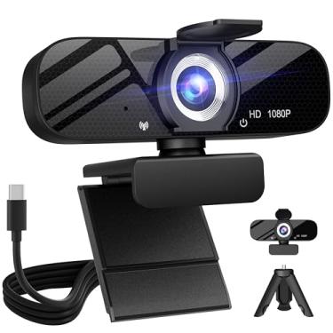 Imagem de Full HD Webcam with Built-in Microphone and Rotatable Tripod, 1080P Video and Wide Angle Camera, Privacy Cover, for Desktop PC or Laptop Computer, Great for Calls, Video Conferencing, Live Streaming