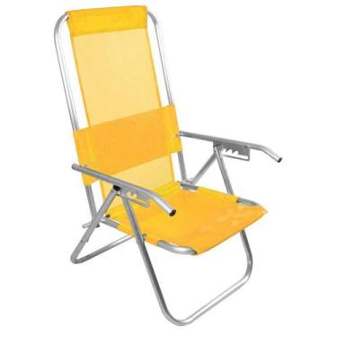 Imagem de Cadeira De Praia Alumínio Reclinável Alta 5 Posições 110Kg- Amarelo -