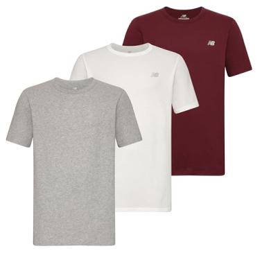 Imagem de New Balance Camiseta masculina de algodão com gola redonda (pacote com 3), Cinza claro/branco/borgonha, G