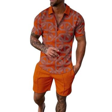 Imagem de Conjunto masculino de 2 peças, conjunto de camisa polo de manga curta e shorts para férias de verão para homens, P #_laranja, XXG