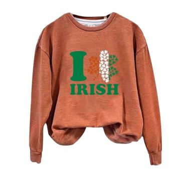 Imagem de Moletom feminino do Dia de São Patrício com trevo irlandês verde St Patricks Top camisetas camisetas de São Patrício, Laranja, G