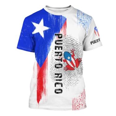 Imagem de Owlfder Camiseta masculina com bandeira de Porto Rico estampada em 3D estampada manga curta gola redonda casual camiseta unissex pequena, Off-white, P