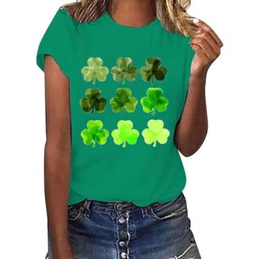 Imagem de Camiseta feminina St Pattys Day Lucky Irish Shamrock verde túnica verde camiseta gráfica manga curta, Azul claro, M