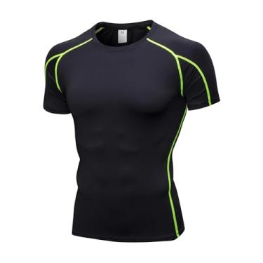 Imagem de Camisetas masculinas de compressão de manga curta para corrida, camisetas esportivas esportivas, 1 peça #Black Green Line #53, M