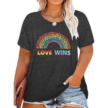 Imagem de Camisetas femininas plus size orgulho orgulho gay camiseta LGBT igualdade camisetas Love Wins Proud Ally Letter Print Tops lésbicas (2-5X), Cinza escuro-a1, 3G
