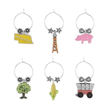 Imagem de Wine Things, 6 peças, pingentes de vinho/marcadores de bebida para taças de vinho, festa de degustação de vinhos (estado), Metal, Sem pedras preciosas