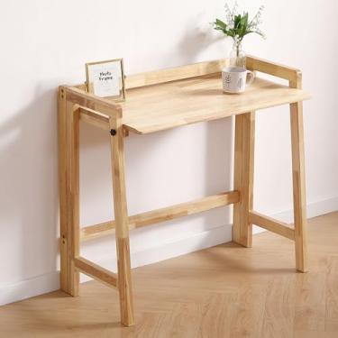 Imagem de Mesa dobrável de madeira maciça moderna de meados do século, mesa de computador dobrável de 70 cm para escritório em casa, estação de trabalho de maquiagem simples, mesa de escritório de estudo de
