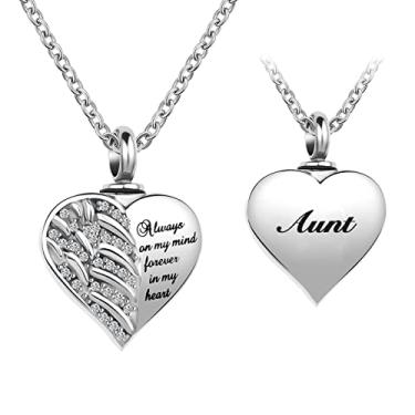 Imagem de YSAHan Colares de urna de cremação com asas de anjo para cinzas cristal coração lembrança pingente memorial medalhão suporte de cinzas, Metal, Zircônia cúbica