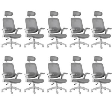 Imagem de Kit 10 Cadeiras para Escritório Presidente com NR17 Astra Elements Cinza