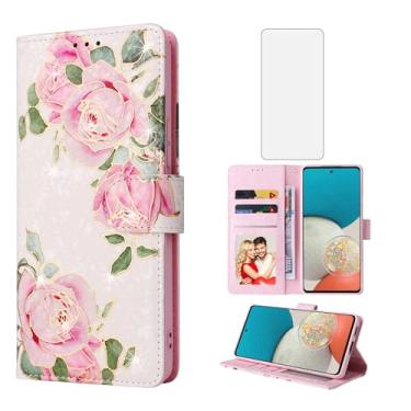 Imagem de Asuwish Capa de telefone para Samsung Galaxy A53 5G carteira celular com protetor de tela de vidro temperado flor porta-cartão suporte cordão A 53 G5 53A SM A536U 6,5 polegadas 2022 mulheres homens