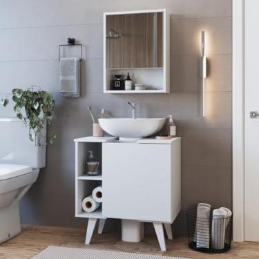 Imagem de Gabinete para Banheiro de Coluna 01 Porta e Espelheira Slim Branco