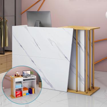 Imagem de Balcão de recepção com balcão, balcão de recepção moderno com gavetas e prateleiras de armazenamento, mesa de computador de escritório com grande armário de armazenamento, para lobbies salão
