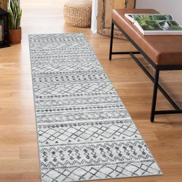 Imagem de KUTA Boho Tapete lavável para corredores, 6 x 1,5 m, cinza, marroquino, lavável, antiderrapante, vintage, tapete ultramacio, geométrico, para quarto, lavanderia, sala de estar