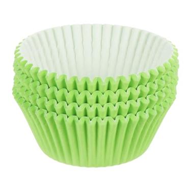 Imagem de uxcell 100 peças de forros de cupcake, formas de papel para bolos, embalagens padrão à prova de gordura para assar cupcake wrapper, verde claro