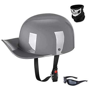 Imagem de Woljay Capacete de motocicleta vintage aberto retrô boné de beisebol meio capacetes homens mulheres para Cruiser Street Scooter boné de ciclomotor Jet com óculos de máscara - Certificado DOT (2GG,