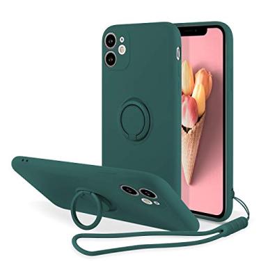 Imagem de UEEBAI Capa para iPhone 11 (6,1 polegadas), capa fina de silicone líquido com suporte de anel giratório de 360 graus, alça de mão moderna, suporte magnético para carro, à prova de choque, TPU - verde