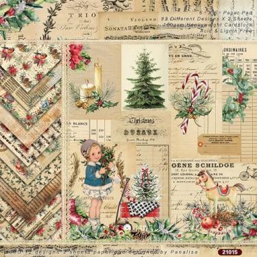 Imagem de 24 folhas de papel vintage de scrapbook de Natal de 15,24 cm x 15,24 cm para álbum de fotos de diário de recortes (21015)