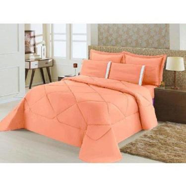 Imagem de Kit Edredom + Lençol Dupla Face Casal Queen 6 Pç Salmão