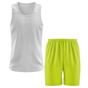 Imagem de Kit Calção Short Futebol Basquete Amarelo + Regata Masculina Lisa Básica Dry-Masculino