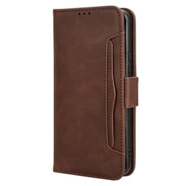 Imagem de HAO RIYLN Capa carteira para Honor Magic 6 Pro/6, capa protetora magnética de couro, porta-cartões, função de suporte fólio, proteção total, capa à prova de choque, marrom, 6Pro