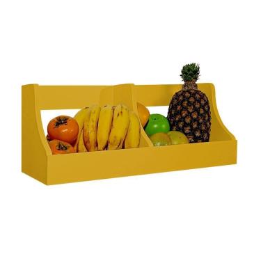 Imagem de Fruteira Suspensa De Parede Prateleira Porta Legumes Cozinha Em Madeira Amarelo Laca