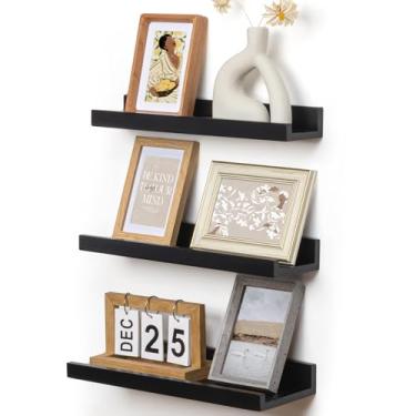 Imagem de Prateleiras de parede com borda de 41 cm de largura, conjunto de 3, prateleiras flutuantes rústicas de madeira de pinho maciça para parede para quarto de crianças, quarto, cozinha, banheiro, sala de