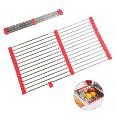 Imagem de Escorredor Esteira Inox Extensivo Silicone Cozinha Pia Cuba Prato Louç