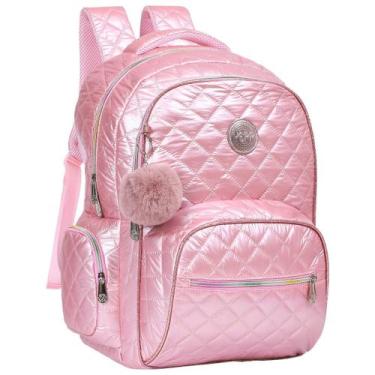 Imagem de Mochila Feminina Escolar Juvenil de Costas Metalizada Matelassê - Yepp