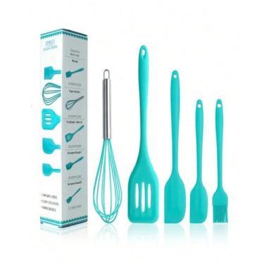 Imagem de Kit 5 Utensílios De Silicone Cozinha Colher Espátulas Escova Resistent