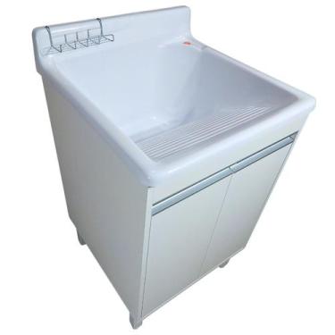 Imagem de Tanque Lavanderia Fibra 45L Com Gabinete em MDF Para Torneira de Mesa 