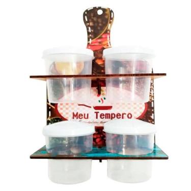Imagem de Porta Temperos Em Madeira Parede Decor 4 Potes - Meu Tempero - Retrofe