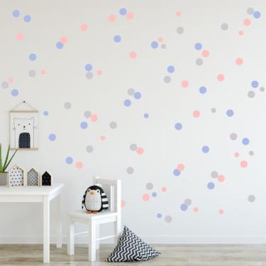 Imagem de Adesivo Infantil Bolinhas Tons de Azul, Cinza e Rosa 96un - Quartinhos