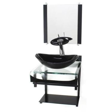 Imagem de Gabinete Vidro 40Cm Banheiro Curvado Duplo Pp Cuba Oval - Cubas E Gabi