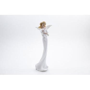 Imagem de Imagem Anjo Loiro com Bebe Branco Resina 20 cm - Amém Decoração Religi
