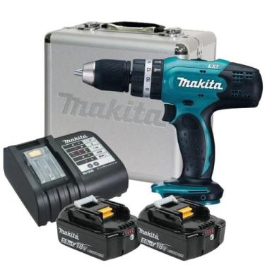 Imagem de Furadeira Parafusadeira de Impacto 2 Baterias 18v 5ah Makita Dhp453 Bi
