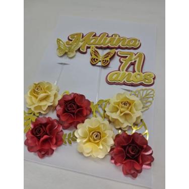 Imagem de Topo de Bolo Festa de Aniversário com Flores personalizado - miwl art