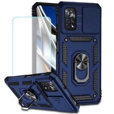 Imagem de Vokuha Capa para Poco X4 Pro 5G, capa 2201116PG com protetor de tela de vidro temperado e capa deslizante para câmera, capa magnética com suporte de anel giratório de 360° para Xiaomi Poco X4 Pro 5G