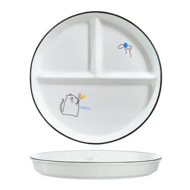 Imagem de SOCOSY Prato de controle de porção de 3 compartimentos de cerâmica, travessas divididas, prato de sobremesa dividido, prato de salada, prato de jantar, pratos de lanche, bandejas de servir aperitivos,