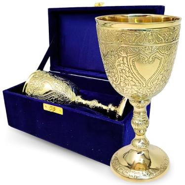 Imagem de VETERIS Cálice decorativo requintado banhado a ouro 6 com detalhes ornamentados e caixa de veludo azul de luxo - ideal para presente, decoração de casa e uso cerimonial, médio, dourado, Gobelt-420