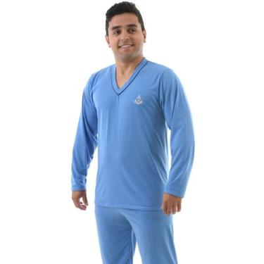 Imagem de Pijama Masculino Longo Liso Inverno Adulto  - Prikéta Pijamas, Azul cl
