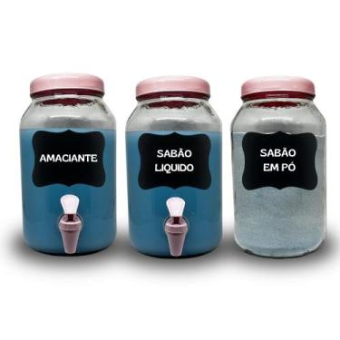 Imagem de Kit Para Lavanderia, Pote para Sabão em Pó, Sabão Liquido e Amaciante 