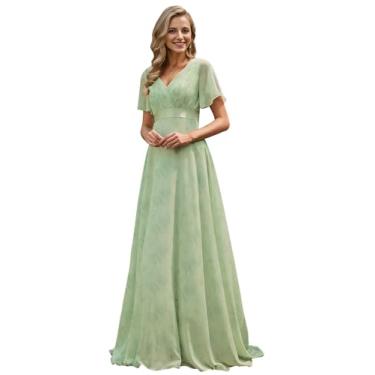 Imagem de Alisapan Vestidos formais elegantes femininos de chiffon para festa e noite 98901, Rosas verdes claras, 48