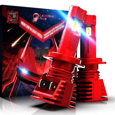 Imagem de LIGHTENING DARK Combo de lâmpadas de neblina H7, lâmpadas sem ventilador sem fio brancas xenon 6500K, pacote com 2