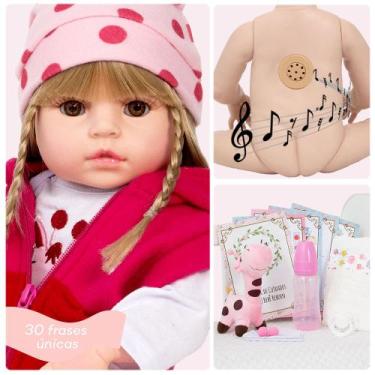 Imagem de Bebe Reborn Girafinha Cabelo Loiro Vários Itens Fala e Chora - Cegonha
