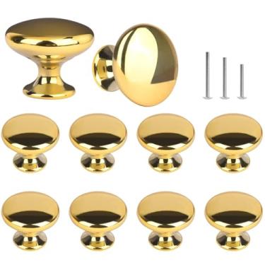 Imagem de OctinPris Puxador redondo de cogumelo polido cromado para armário, puxadores de gaveta 30 mm/1,18 polegadas para armário de cozinha, móveis, porta de peito, cômoda, banheiro (dourado) (10 unidades)