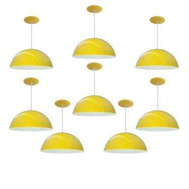 Imagem de Kit 8 Luminária Pendente Meia Lua 50cm Interior Branco Brilho Com Fiaç